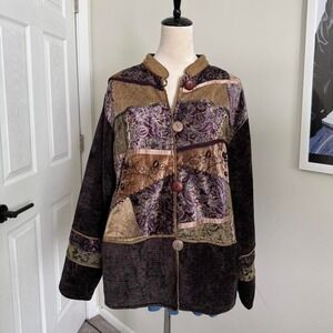 Vintage Velvet Jacket Medium purple Black Floral Patchwork Cottagecore